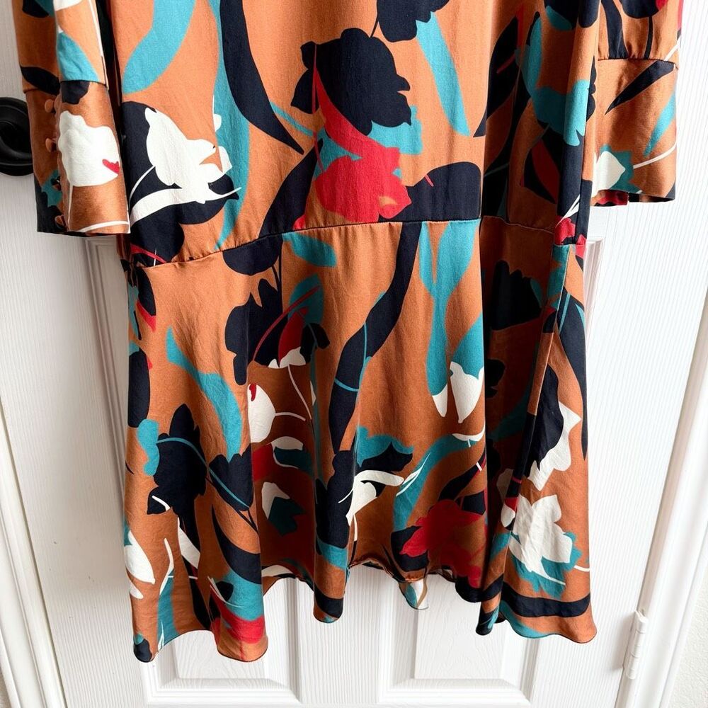 CHRISTY LYNN Silk Floral Dress Size Medium Drop Waist Luxury Brown Red Teal - Picture 7 of 16